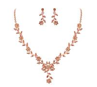 Clearine Juegos de Joyas Conjunto de Joyería de Boda Collar con Colgante de Cristal de Flor de Racimo de Hojas, de Aretes Colgantes,Color Champán Rosa-Dorado-Tono