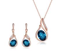Clearine Juegos de Joyas de Mujer Boda Nupcial Flor Brote Cristal Lágrima Collar Pendientes Conjunto CZ Austriaco Colgante Joyería,Color Azul Rosa-Dorado-Tono