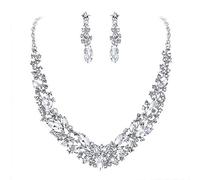 Clearine Juegos de Joyas de Mujer Cristal Lágrimas Encaje Collar y Pendientes para Novia Boda Fiesta Plateado