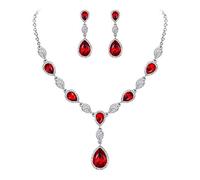 Clearine Juegos de Joyas de Mujer Cristales Forma Agua Gota Lágrimas Collar y Pendientes para Novia Boda Fiesta Elegante Rojo