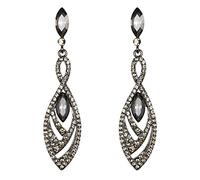 Clearine Pendientes de Araña, Aretes Colgantes Dobles Trenzados de Cristal de Lágrima Vintage para Mujer, Color Gris Negro-Tono
