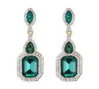 Clearine Pendientes de clip para mujer araña de cristal elegante vintage sin agujeros para los oídos pendientes para la novia de boda Esmeralda-verde tono dorado