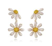 Clearine Pendientes de flor de margarita, delicados crisantemo, sol, flores, gotas, pendientes para mujer, accesorios de joyería de verano, tono amarillo y dorado
