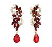 Clearine Pendientes de mujer Bohemio Boho Crystal Flower Boda Nupcial Araña Gota Bling Tornillo Volver Clip-On de clip de oreja colgantes