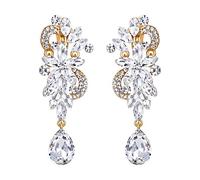 Clearine Pendientes de mujer Bohemio Boho Crystal Flower Boda Nupcial Araña Gota Bling Tornillo Volver Clip-On de clip de oreja colgantes