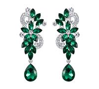 Clearine Pendientes de mujer Bohemio Boho Crystal Flower Boda Nupcial Araña Gota Bling Tornillo Volver Clip-On de clip de oreja colgantes