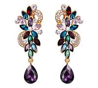 Clearine Pendientes de mujer Bohemio Boho Crystal Flower Boda Nupcial Araña Gota Bling Tornillo Volver Clip-On de clip de oreja colgantes
