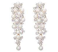 Clearine Pendientes para mujer Boda Cristal nupcial Color marfil Perla Mucho abalorio Cluster Araña colgantes Joyería para el oído Claro Tono dorado