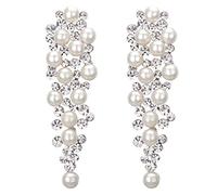 Clearine Pendientes para mujer Boda Nupcial Cristal Marfil Color Perla Mucho abalorio Racimo Araña colgantes Joyería para el oído Claro Tono plateado