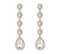 Clearine Pendientes para Mujer Elegante Boda Nupcial Cristal Redondo Gota de Lágrima Candelabro Llamativos,Color Claro Oro-Tono