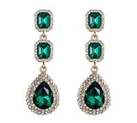 Clearine Pendientes para mujer personalizados con colgante de cuentas nupciales de boda de cristal Quadra de moda Tono Dorado Verde