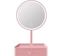 Clearlin Espejo de Maquillaje con Luces, Espejo de Aumento de 5X Desmontable, Caja de Almacenamiento, Espejo de tocador for baño y Escritorio(Pink)