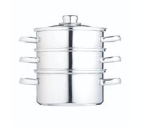 KitchenCraft 3 olla de cocción al vapor, vaporera para alimentos de 3 niveles, apta para inducción, acero inoxidable, en caja de regalo, 16 cm (6''), plateado