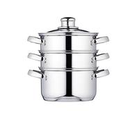 KitchenCraft 3 olla de cocción al vapor, vaporera para alimentos de 3 niveles, apta para inducción, acero inoxidable, en caja de regalo, 16 cm (6''), plateado