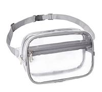 Clearworld Riñonera transparente para mujeres y hombres, paquete de cintura aprobado por estadio con correa ajustable, bolsa de cinturón de moda para festivales, juegos, viajes y conciertos, gris, M, Casual