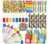 Cleboen Blocs de Construction Cadeau Anniversaire Enfants Invités avec Party Stylo Secret Stylo Magique Pailles En Plastique Carnet Briques de Construction Pinata Anniversaire Relleno Building Block