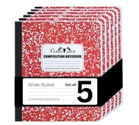 CLEENTABLE Composition Notebook 5 Packs, College Ruled Paper, Notebooks for School, School Comp Book, 9-3/4 x 7-1/2 pulgadas, 100 hojas, 200 páginas de mármol, rojo