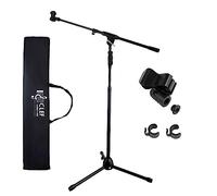 Clef Audio Labs Soporte de micrófono de brazo ajustable para actuaciones en casa, estudio o escenario. Ajuste de altura del embrague con una sola mano, clips de organización de cables, soporte de
