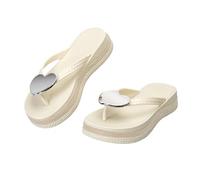 CLEIKS Mujer Calzado Con Plataforma Y Adorno Corazón Descomplicado Calzado Moderno Sin Restricciones Minimalista Para Casa y Exterior (Beige, 40 EU, WFI260074-0)