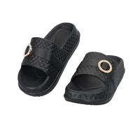 CLEIKS Mujer Chanclas Adaptadas al Diario Sin Restricciones Con Adorno de Círculo Dorado Modernas Estivales Flexibles Para Uso Diario (Negro, 40/41 EU, WES260215-0)