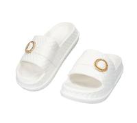 CLEIKS Mujer Chanclas Para Playa Con Adorno de Círculo Dorado Descomplicadas Modernas Antideslizantes Sin Restricciones Para Casa y Baño (Blanco, 36/37 EU, WES260215-0)