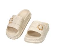 CLEIKS Mujer Chanclas Verano Con Adorno de Círculo Dorado Descomplicadas Modernas Antideslizantes Sin Restricciones Para Casa y Baño (Caqui, 36/37 EU, WES260215-0)