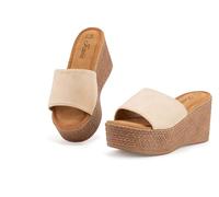 CLEIKS Mujer Sandalias Con Cuña Agradables Sandalias Ventiladas Sin Restricciones Calzado Verano Para Mujer Para Paseos (Beige, 37 EU, WTC250050-7)