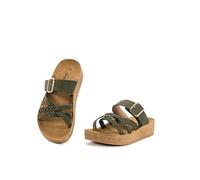 CLEIKS Mujer Sandalias Planas Tacón de Cuña Corcho Hebilla Ajustable Sin Restricciones Para Casa y Exterior (Verde, 40 EU, WCX250454-15)