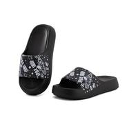 CLEIKS Mujer Sandalias Verano Tacón de Cuña Estampado de Dibujos Animados Permeables Sin Restricciones Para Vacaciones (Negro, 37/38 EU, WES250397-0)