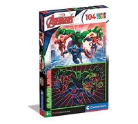 Clementoni - 27554 - Glowing Lights colección - Marvel Avengers, Puzzle Fluorescente - Puzzle 104 Piezas - Made in Italy, Puzzle niños 6 años, Puzzle Clementoni, Puzzle Carton