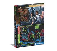 Clementoni - 27557 - Glowing Lights colección - Jurassic World Camp Cretaceous, Puzzle Fluorescente - Puzzle 104 Piezas - Made in Italy, Puzzle niños 6 años, Puzzle Clementoni, Puzzle Carton