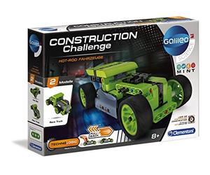 Clementoni 59161 Galileo Science Construction Challenge Hot-Rod - Kit de construcción para 2 Coches de tracción Trasera, mecánica y técnica, Juguete para niños a Partir de 8 años