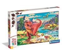 Clementoni - Adventure in Dino Land Supercolor Puzzle - Rompecabezas Infantil de 104 Piezas Grandes Maxi con Ilustración de Tierra de Dinosaurios, Desde 4 Años - 25795