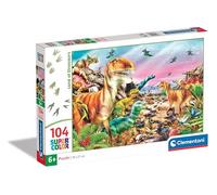 Clementoni- Animales Land of Dinosaurs-Supercolor Puzzle Infantil De 104 Piezas, para Niños 6-8 Años, Desarrolla La Concentraciòn Mentàl Y La Logica, 25768, Multicolor
