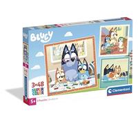 Clementoni - Bluey Super Color - Pack de 3 Puzzles de 48 Piezas para Niños, Edad 4+, Imágenes de la Familia Heeler, Materiales Sostenibles, 32 x 22 cm