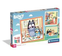 Clementoni - Bluey Super Color - Pack de 3 Puzzles de 48 Piezas para Niños, Edad 4+, Imágenes de la Familia Heeler, Materiales Sostenibles, 32 x 22 cm