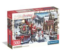 Clementoni - Classic Christmas Collection Puzzle - Rompecabezas de Colección de 500 Piezas, Ilustración Navideña Tradicional con Coro Junto al Árbol de Navidad en un Pueblo Nevado - 35629