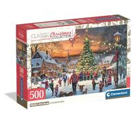 Clementoni - Classic Christmas Collection Puzzle - Rompecabezas de Colección de 500 Piezas, Ilustración Navideña Tradicional con Coro Junto al Árbol de Navidad en un Pueblo Nevado - 35629