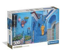 Clementoni Collection - Blue Street of Chefchaouen, Puzzle 500 Piezas para Adultos, Paisaje de la Ciudad Azul de Marruecos, Materiales Sostenibles, 49 x 36 cm