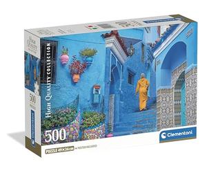 Clementoni Collection - Blue Street of Chefchaouen, Puzzle 500 Piezas para Adultos, Paisaje de la Ciudad Azul de Marruecos, 49 x 36 cm