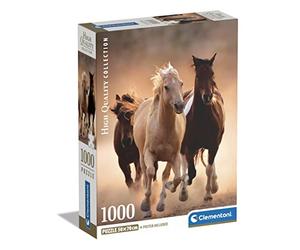 Clementoni Collection-Running Horses-1000 Piezas para Adultos, Fabricado en Italia, Multicolor, 39771