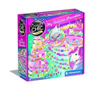 Clementoni- Crazy Chic-My Unicorn Bracelets Niña Brazaletes, Kit Pulseras Coloradas con Pompones Y Colgantes con Forma De Unicornio Y Arcoíris, Juego Creativo Niños 7-9 Años, 18792, Multicolor