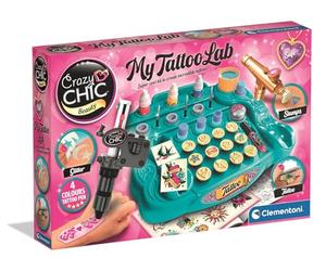 Clementoni Crazy Chic - My Tattoo Lab, Juegos creativos para niños de 6+ años, kit para crear tatuajes temporales personalizados, colores brillantes, plantillas y accesorios, 18260