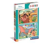 Clementoni - Disney Classics Super Color - Pack de 2 Puzzles de 20 Piezas para Niños, Edad 3+, El Rey León y Dumbo, Materiales Sostenibles, 27 x 19 cm, 24837