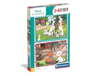 Clementoni - Disney Classics Super Color - Pack de 2 Puzzles de 60 Piezas para Niños, Edad 4, Los Aristogatos y 101 Dálmatas, 27 x 19 cm, 24836