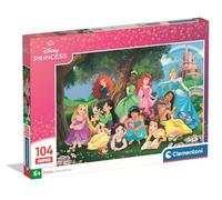 Clementoni - Disney Princess Super Color - Puzzle Infantil de 104 Piezas, Edad 6+, Gran Reunión de Princesas en el Bosque, 48,5 x 33,5 cm, 25019