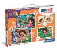 Clementoni Kit educativo EDUKIT 4 en 1 Dora la Exploradora 18209 – Puzzle, Memo y Cubos – 3+ años