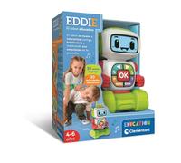 Clementoni - Eddie Robot Educativo - 30 Tarjetas Doble Cara + 20 Actividades Educativas (Letras, números, emociones, Instrumentos, Formas) con Pantalla LCD - Niños de 4 a 6años - 55617