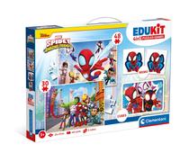 Clementoni - Juego educativo Edukit 4en1 Marvel Spidey, puzzles 30/48 pz, memoria y 6 cubos 3-5 años