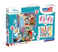 Clementoni - Edukit 4 En 1 Disney Classic - Juego Educativo Que Incluye Un Puzzle De 30 Piezas, Un Puzzle De 48 Piezas, Juego De Memoria Y 6 Cubos De Tus Personajes Favoritos, Juguete 3 Años (18290)
